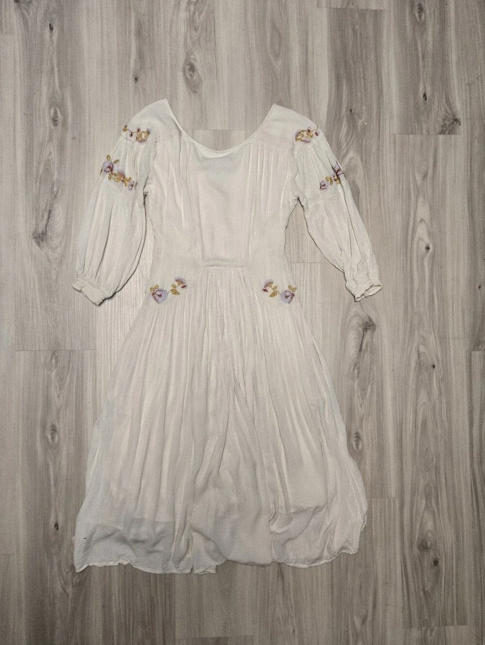 ​Free People Day Glow Embroidered Midi Peasant Dress Cream Boho XS - Picture 3 of 5